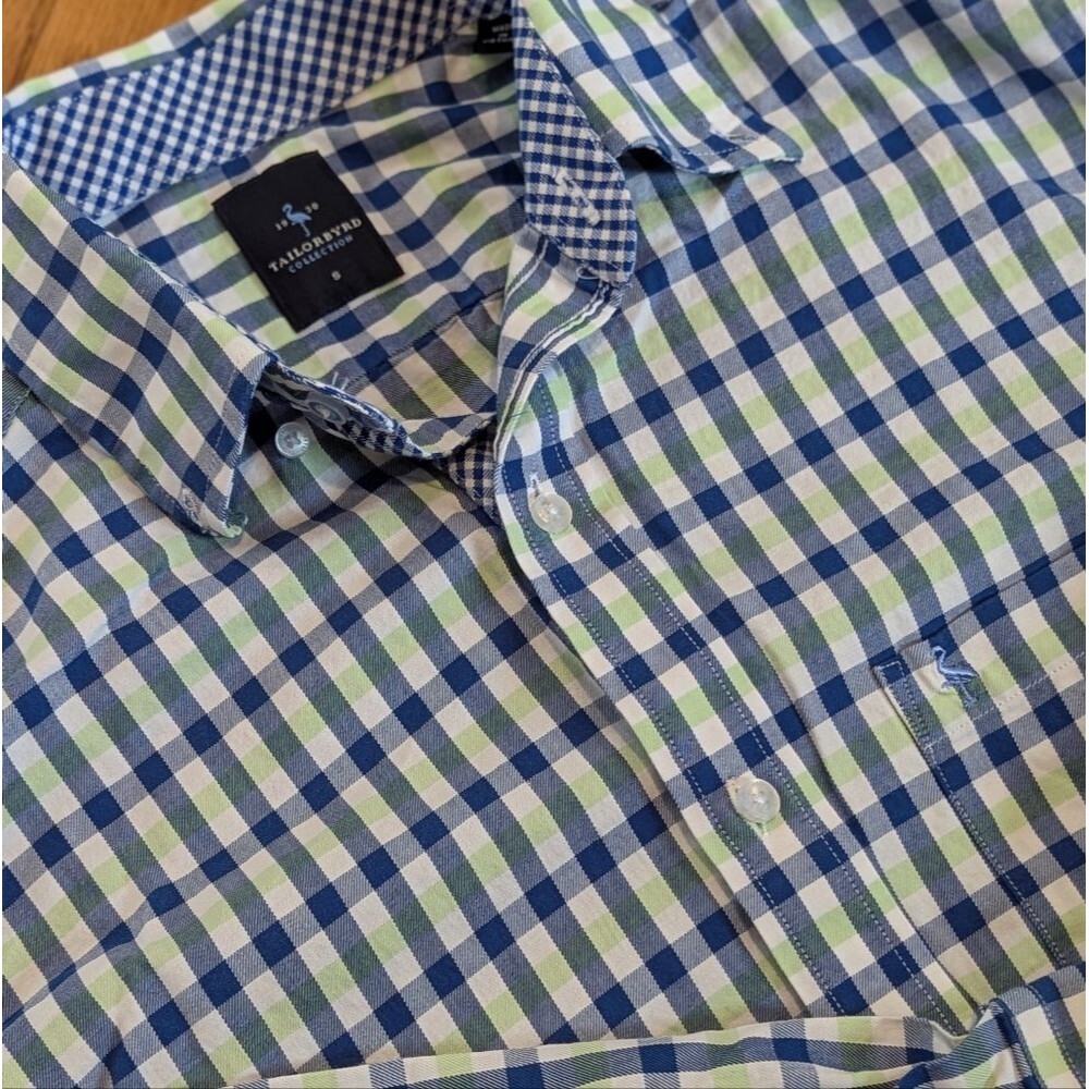 Tailorbyrd Size Small Blue, White, Green Plaid Button Front Long Sleeve Shirt